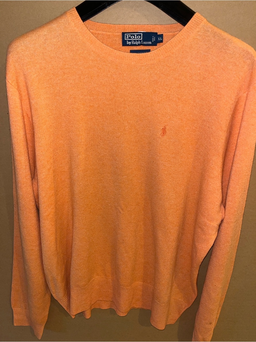 Polo Ralph Lauren 100% Cashmere Sweater Men's XL Orange Crewneck Pullover Mint